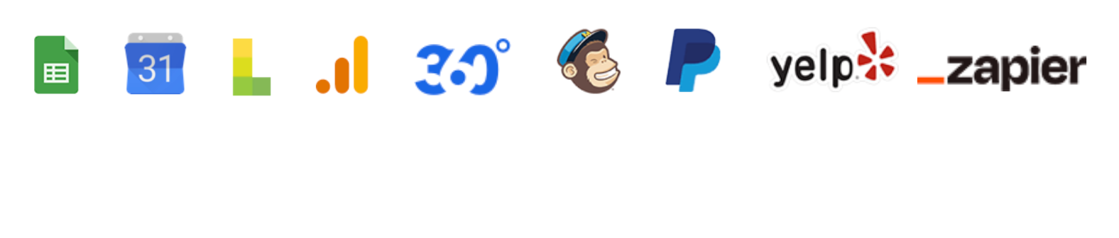 Taskbar icons include Google Docs, calendar, statistics, temperature, Mailchimp, PayPal, Yelp, and Zapier.