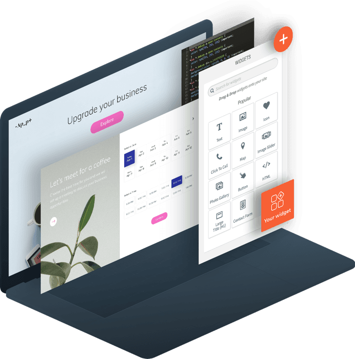 Laptop displaying various website design elements.