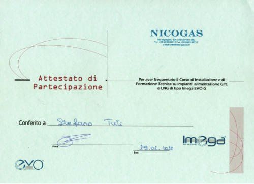certificazione per impianto gas auto