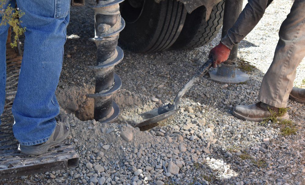 A Man Is Using a Drill to Dig a Hole in The Ground — Rosewood Environmental Services Pty Ltd in Taree, NSW