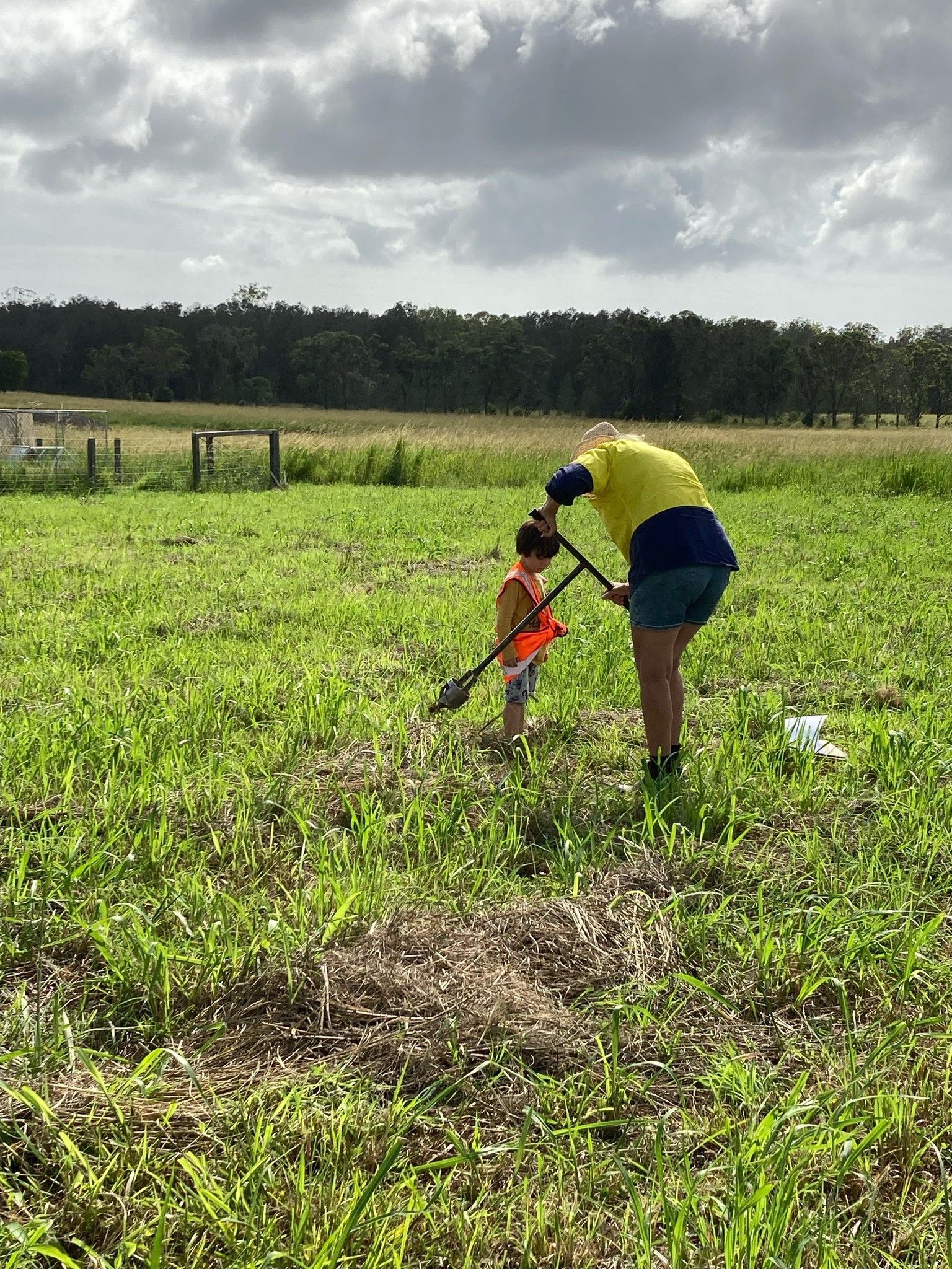 A Man Is Pumping Dirt Into a Hole in The Ground — Rosewood Environmental Services Pty Ltd in Port Macquarie, NSW