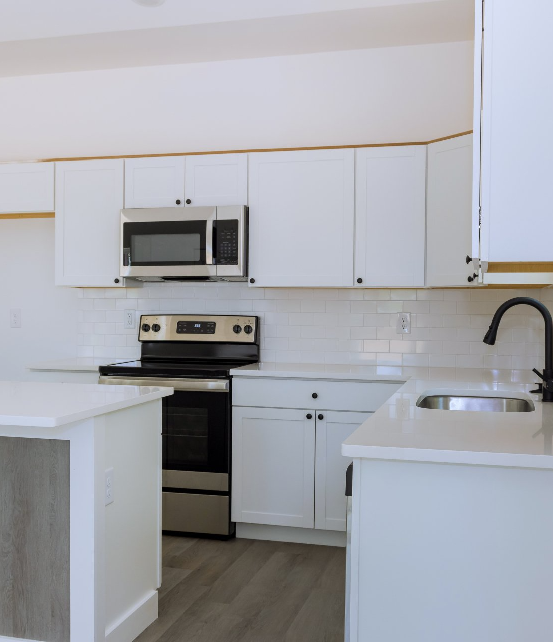 newly renovated kitchen cabinets and appliences