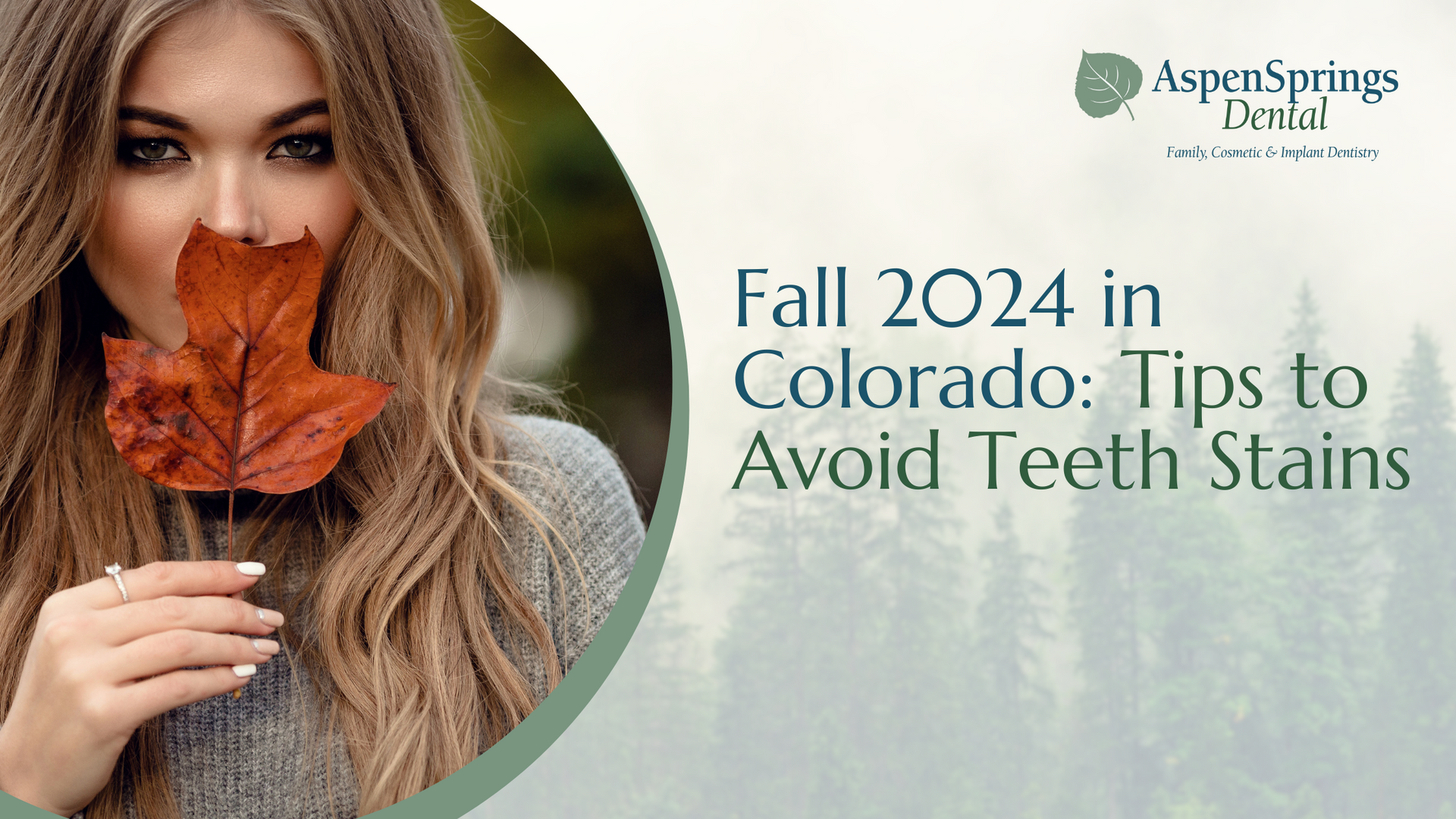 A woman is holding a maple leaf in her mouth.