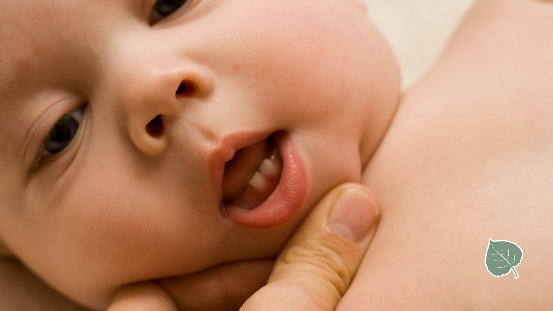 A close up of a baby 's mouth with a person holding it.