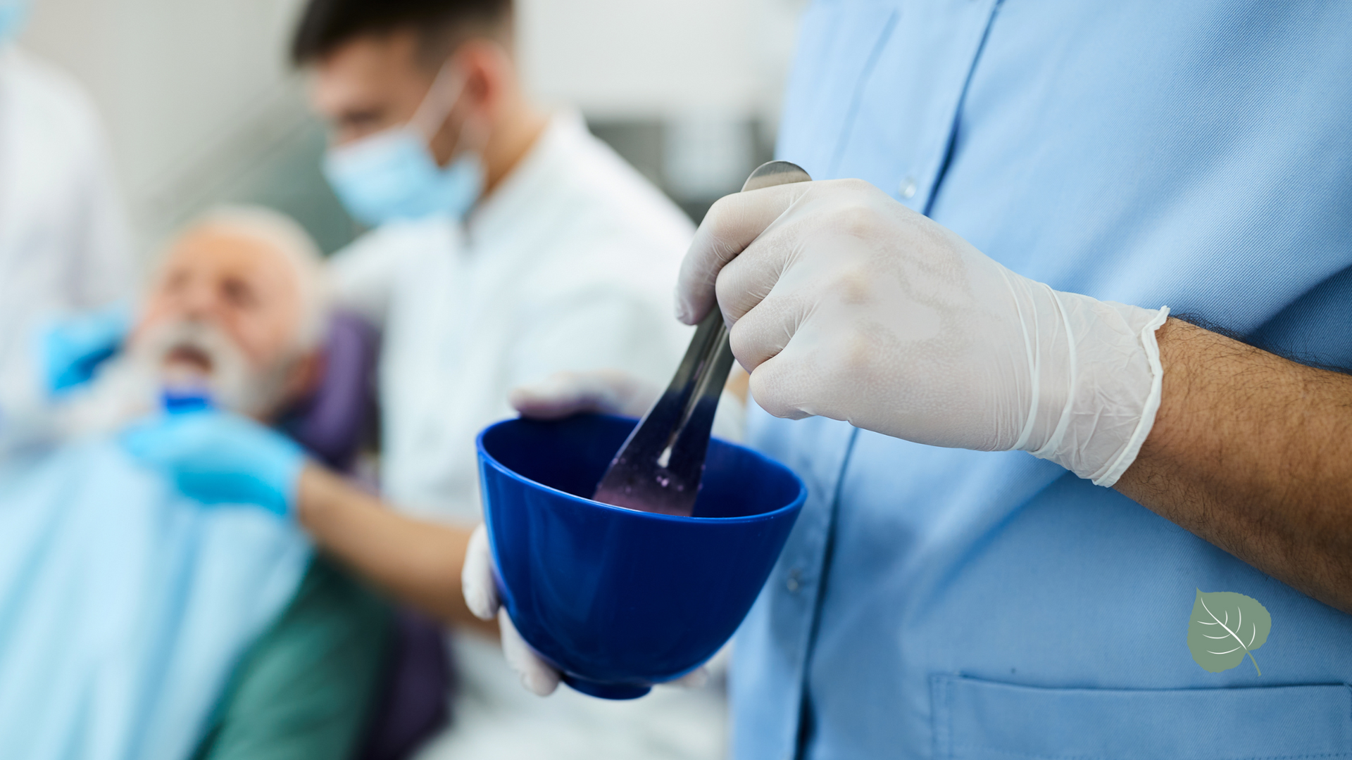 A dentist is examining a patient 's teeth in a dental office.