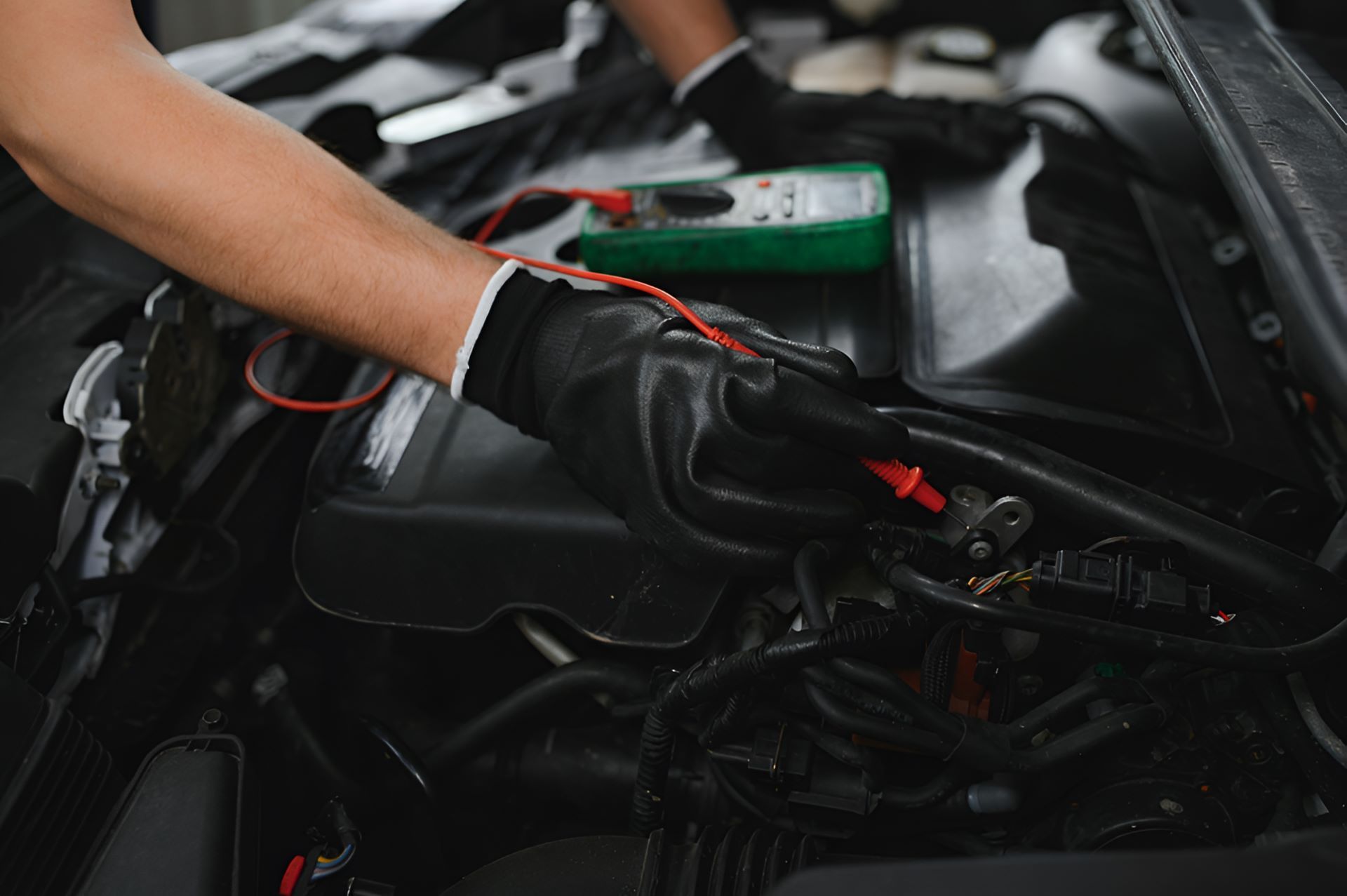 A Man is Working on a Car Engine With a Multimeter — Fraser Mobile Auto Tech in Tolga, QLD
