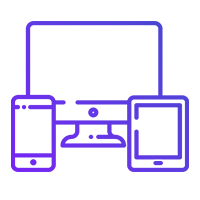 um computador, tablet e telefone celular são mostrados em um ícone de linha.