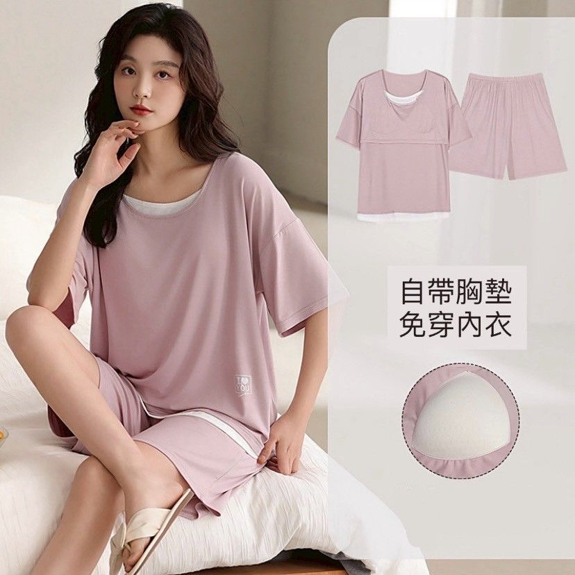 【帶胸墊★舒適推薦】涼感莫代爾短袖短褲睡衣居家服兩件套組11款      ESP2507006