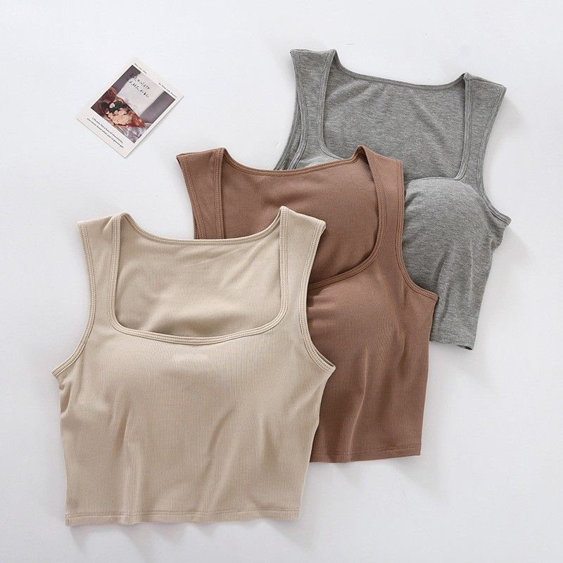 BRATOP-【涼感】方領露鎖骨立體胸墊罩杯背心內搭BRA運動內衣    CUBR2311018