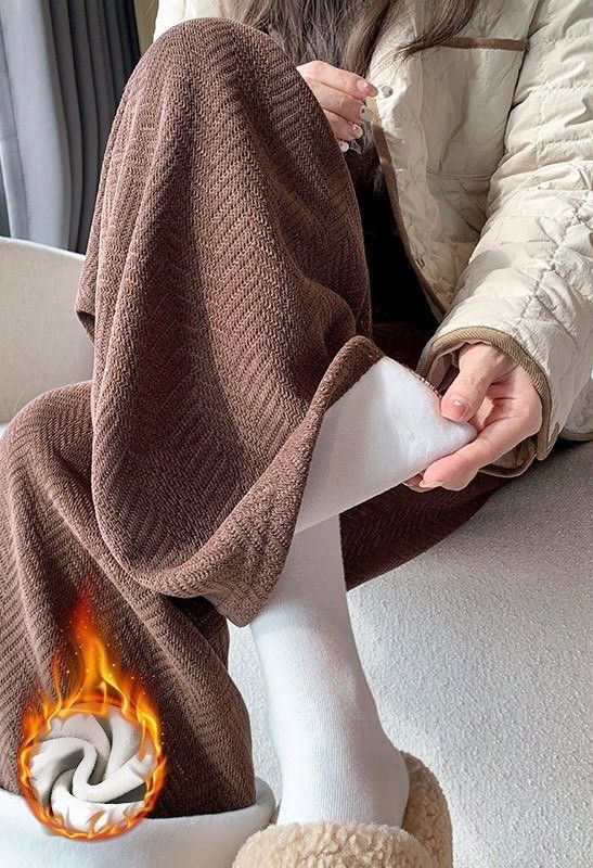 好穿推薦＊加絨雪尼爾人字紋高克重加厚保暖闊腿直筒褲5色(常規/加長/加絨/超暖羊羔絨) EP2412001