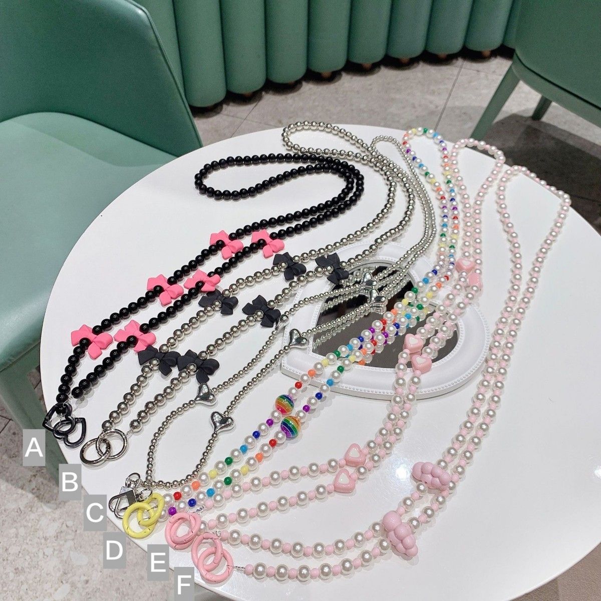 甜美個性百搭輕盈串珠手機斜背手機鍊掛繩+透明墊片21款    TE239001