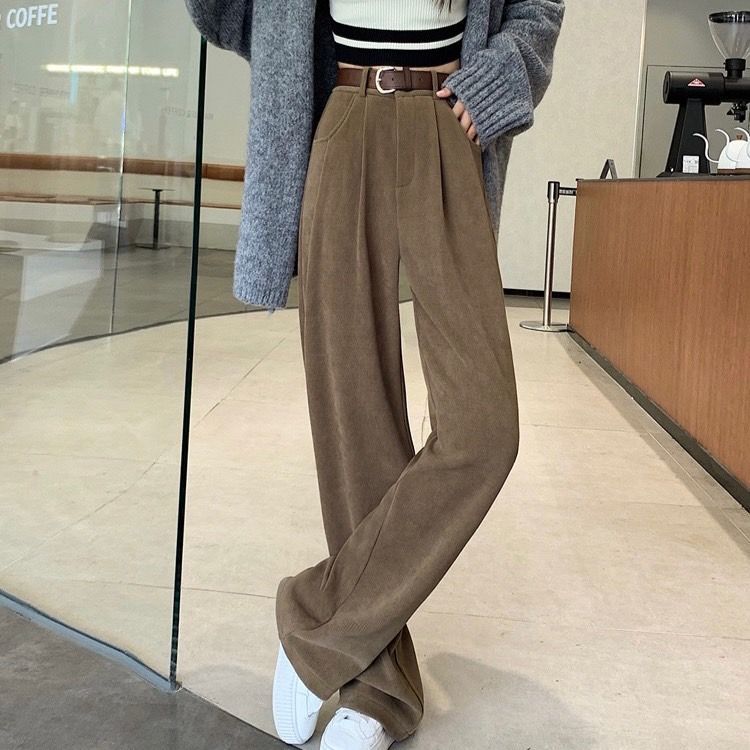 高人氣穿搭秋冬燈芯絨垂感長褲5色˙贈腰帶(加絨/不加絨˙小個子/常規/加長)