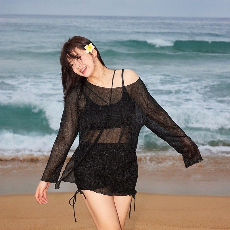 簡約長袖罩衫大碼三件式泳衣泳裝2色(L-5XL)      ABK2504018