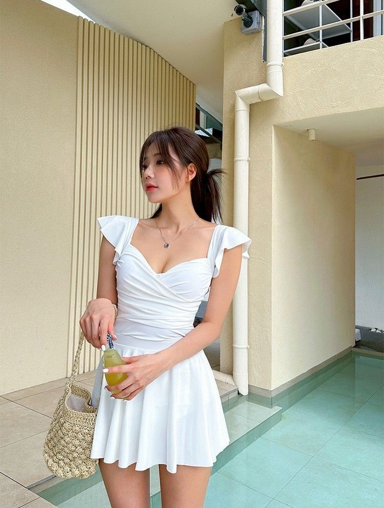 甜美荷葉邊後背交叉綁帶顯瘦二件式泳衣泳裝3色  ABK2504015