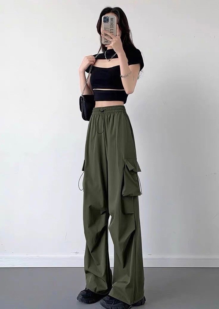 速乾薄款闊腿抽繩兩穿長褲降落傘工裝褲3色(常規/加長)    EP2409001