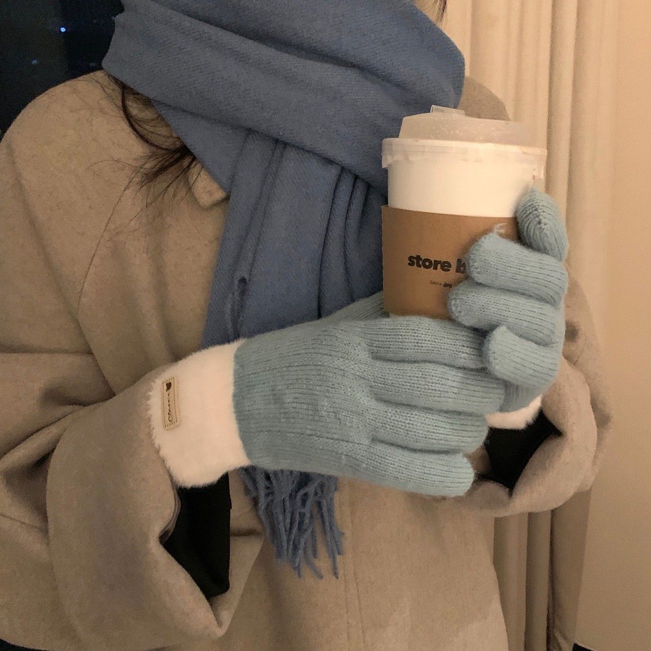 【買一送一】拚色雙層加厚保暖毛絨《加絨更暖》防寒保暖手套5色ESC2311004