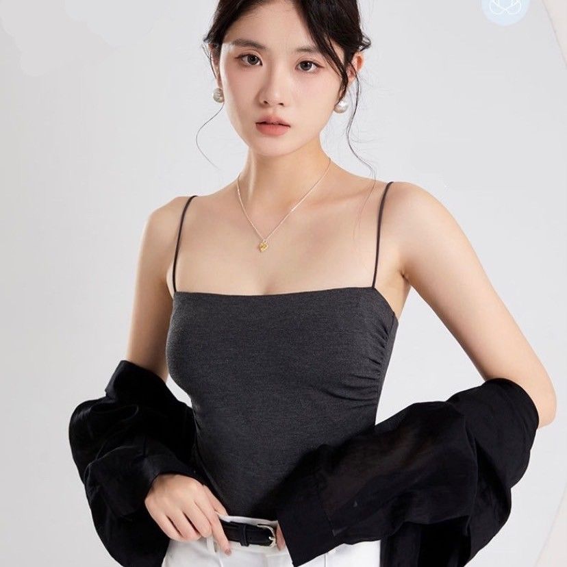 BRATOP-【涼感】性感細肩帶美背褶皺立體胸墊罩杯上衣背心    CUBR250010