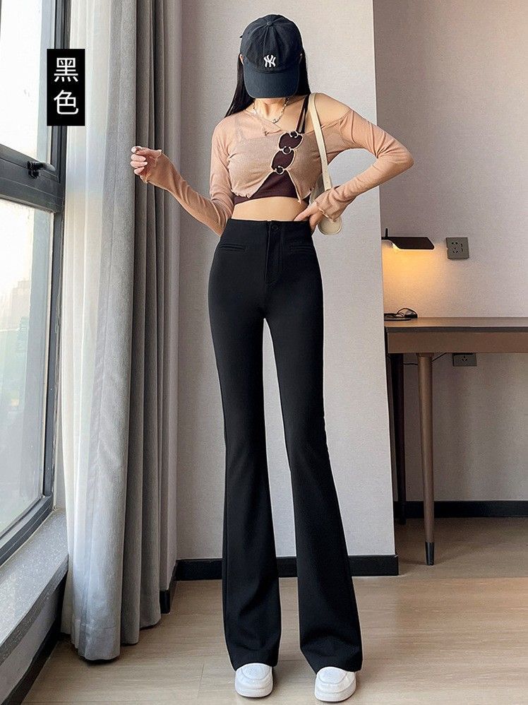 微喇叭褲高腰顯瘦垂感修身長褲2色(小個子/常規/加長)      AP2402011