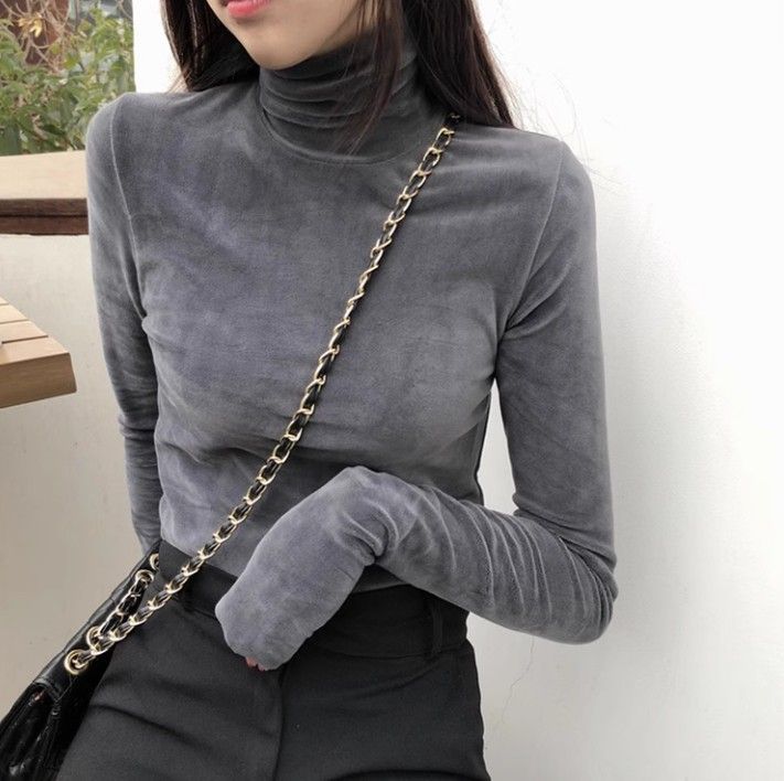 金絲絨秋冬新款高領上衣2色(加絨/不加絨)