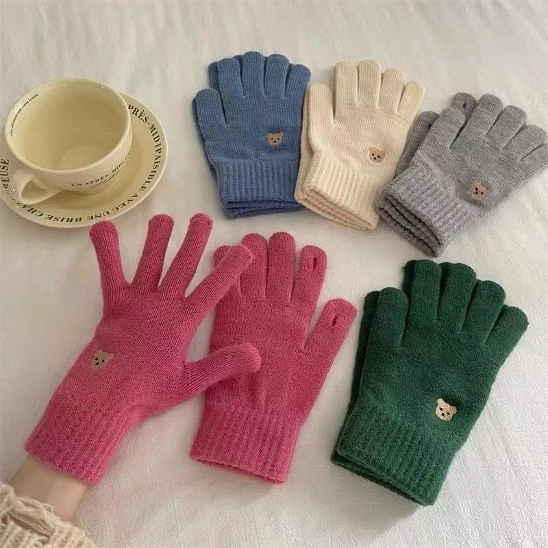 【買一送一】韓風可愛小熊刺繡《露指觸屏》防寒保暖手套12色ESC2412002