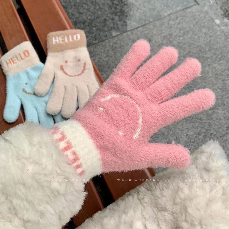 【買一送一】笑臉針織《露指觸屏》防寒保暖手套5色ESC2412004