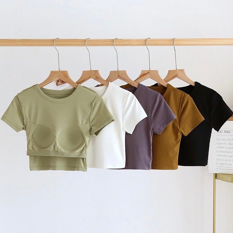 BRATOP-圓領短袖短版立體胸墊罩杯上衣5色      CUBR2404004