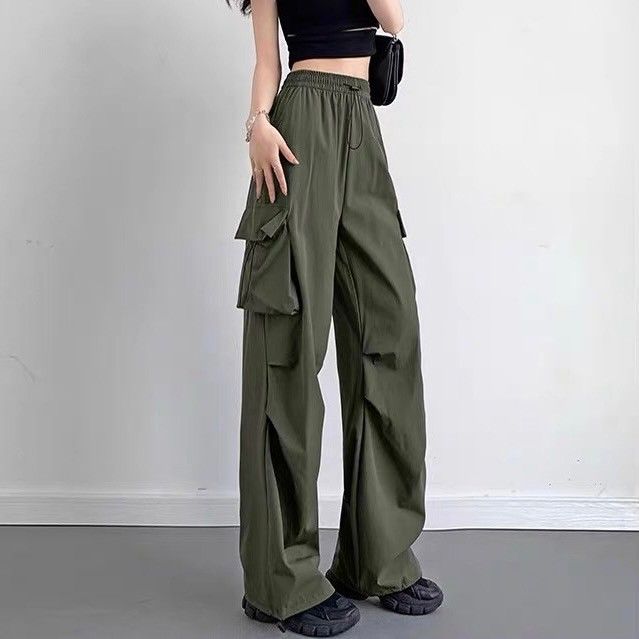 速乾薄款闊腿抽繩兩穿長褲降落傘工裝褲3色(常規/加長)