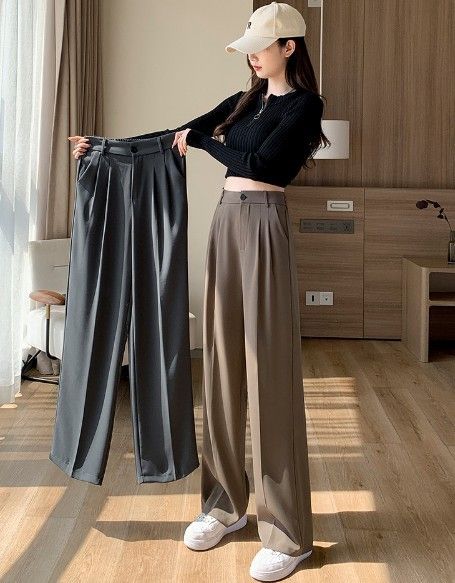 【好評推薦】百搭直筒垂感寬鬆顯瘦西裝褲闊腿褲3色(小個子/常規/加長)      EP2110005