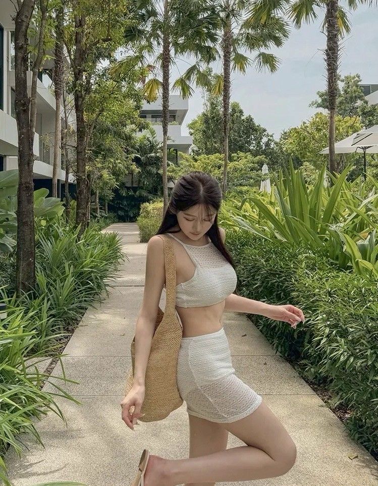 溫柔針織網紗透視性感比基尼三件式泳衣泳裝    EBK2507015