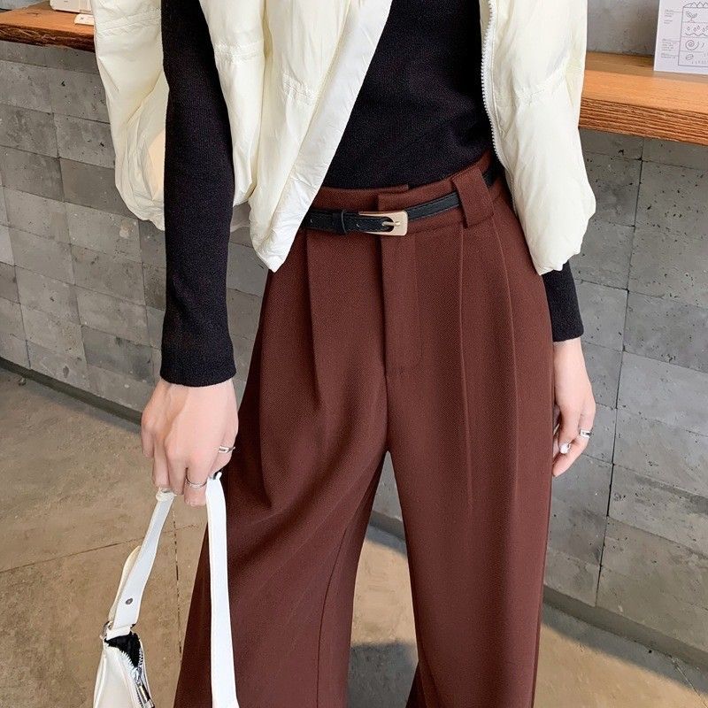 好評推薦＊安哥拉紅高腰顯瘦毛呢闊腿褲時髦長褲3色(小個子/常規/加長)*贈送腰帶 EP2410013