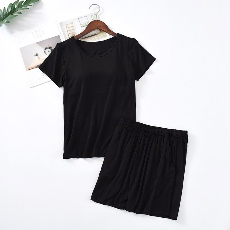 BRATOP-極舒適莫代爾浪漫色系立體胸墊罩杯短袖睡褲家居服睡衣+褲套裝    CUBR220391