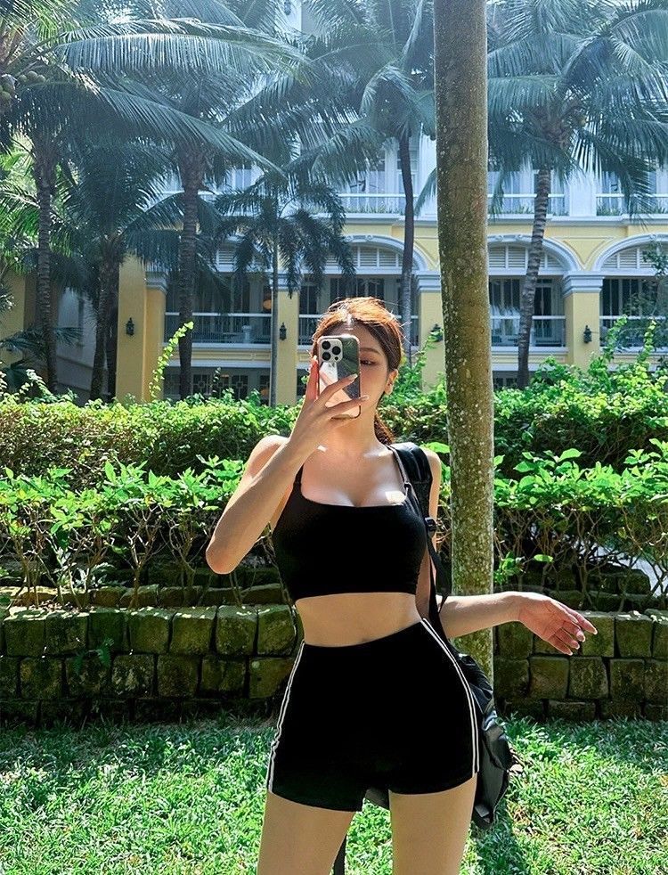 運動風緊身性感高腰平角褲二件式比基尼溫泉泳裝 EBK240910