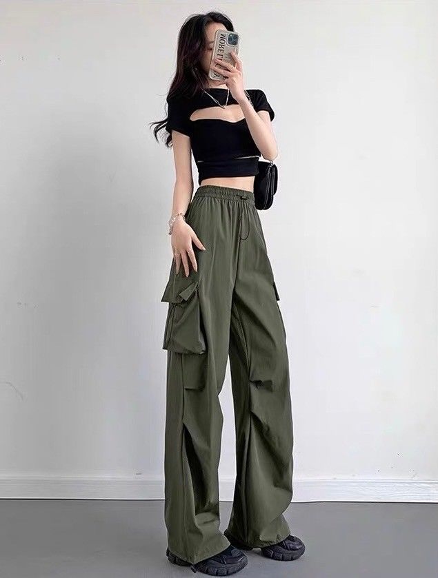 速乾薄款闊腿抽繩兩穿長褲降落傘工裝褲3色(常規/加長)    EP2409001