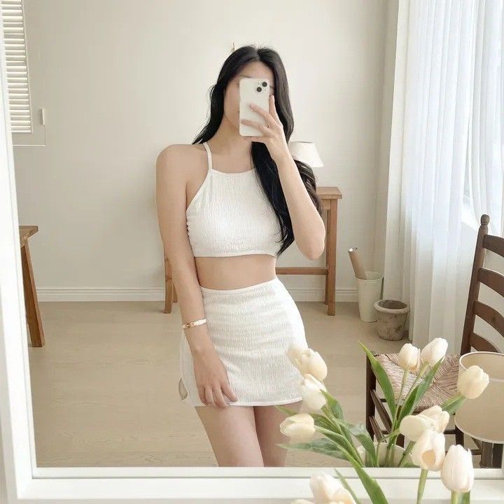 性感辣妹削肩分體式裙裝三件式泳裝泳衣2色    ABK2504002