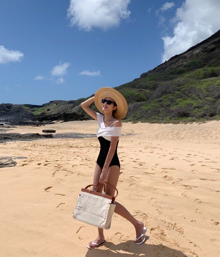 韓風交叉綁帶性感遮肚顯瘦比基尼連身泳衣泳裝    EBK2507021