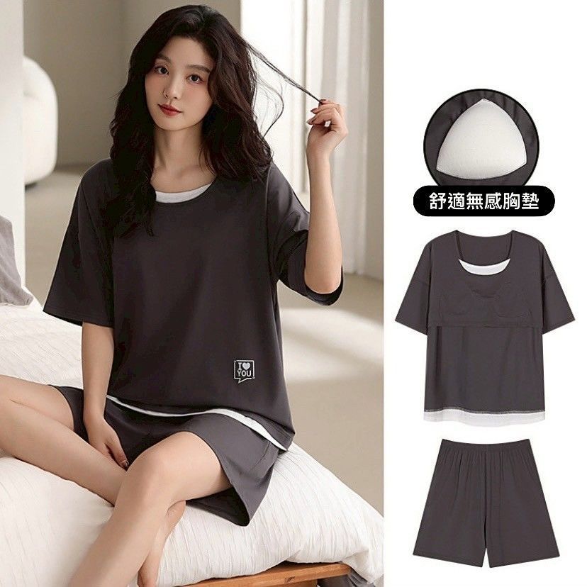 【帶胸墊★舒適推薦】涼感莫代爾短袖短褲睡衣居家服兩件套組11款      ESP2507006
