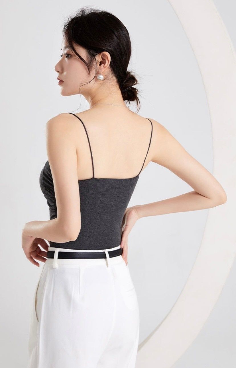 BRATOP-【涼感】性感細肩帶美背褶皺立體胸墊罩杯上衣背心    CUBR250010