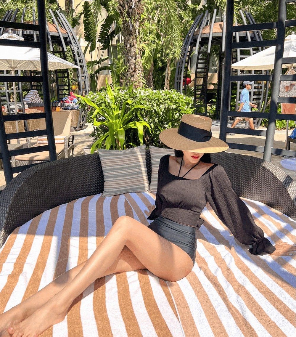 韓風長袖速乾高腰顯瘦度假溫泉三件式泳衣泳裝    ABK2504016