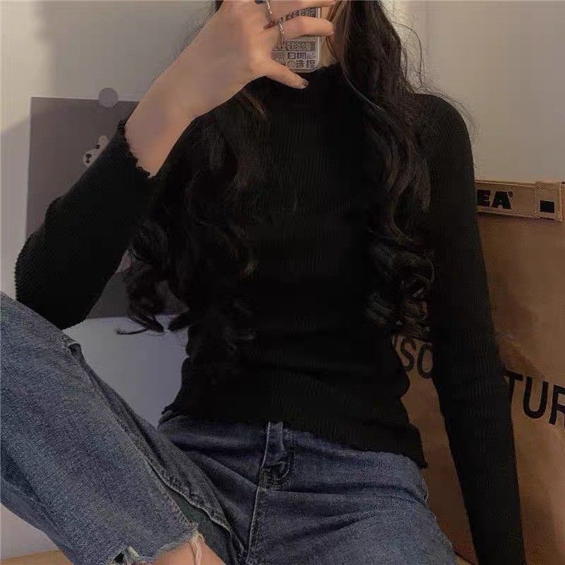 『買一送一』別緻木耳邊半高領打底內搭針織上衣4色    ET2411004