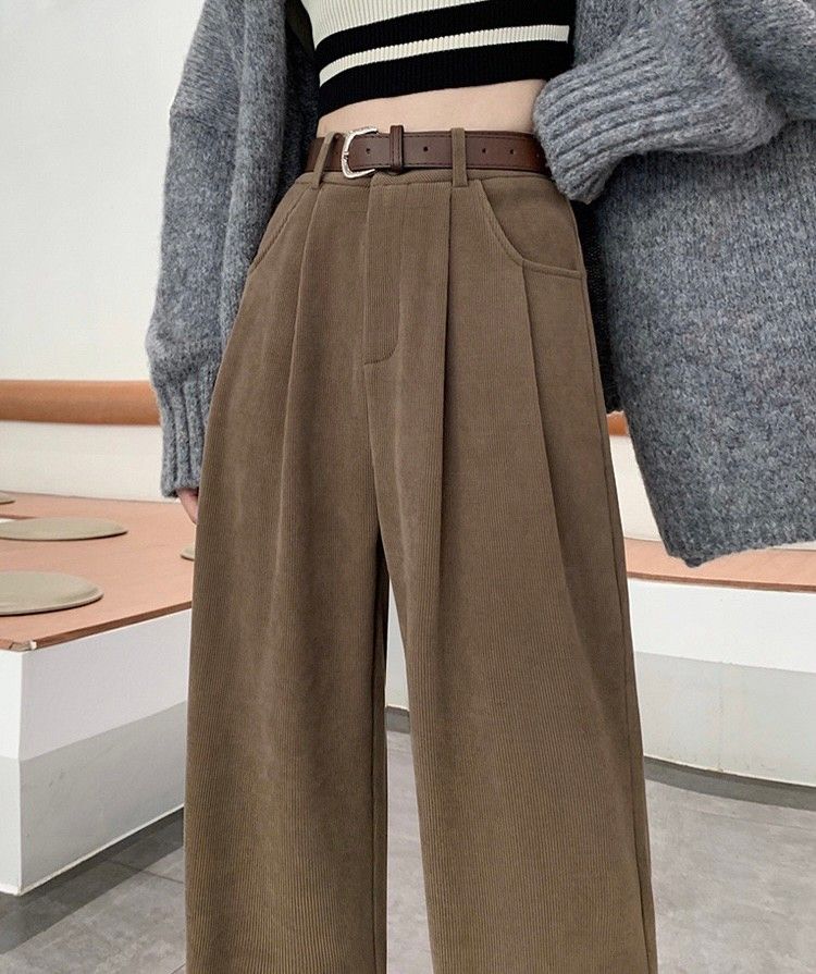 高人氣穿搭秋冬燈芯絨垂感長褲5色˙贈腰帶(加絨/不加絨˙小個子/常規/加長)
