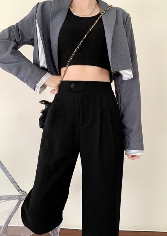 【好評推薦】時髦垂感闊腿涼感顯腿長西裝褲長褲3色(小個子/常規/加長)    EP2305015