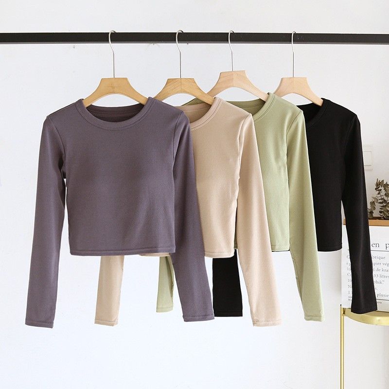 Bra Top-圓領短版露臍長袖立體胸墊罩杯內搭上衣BRA運動內衣  CUBR2311003