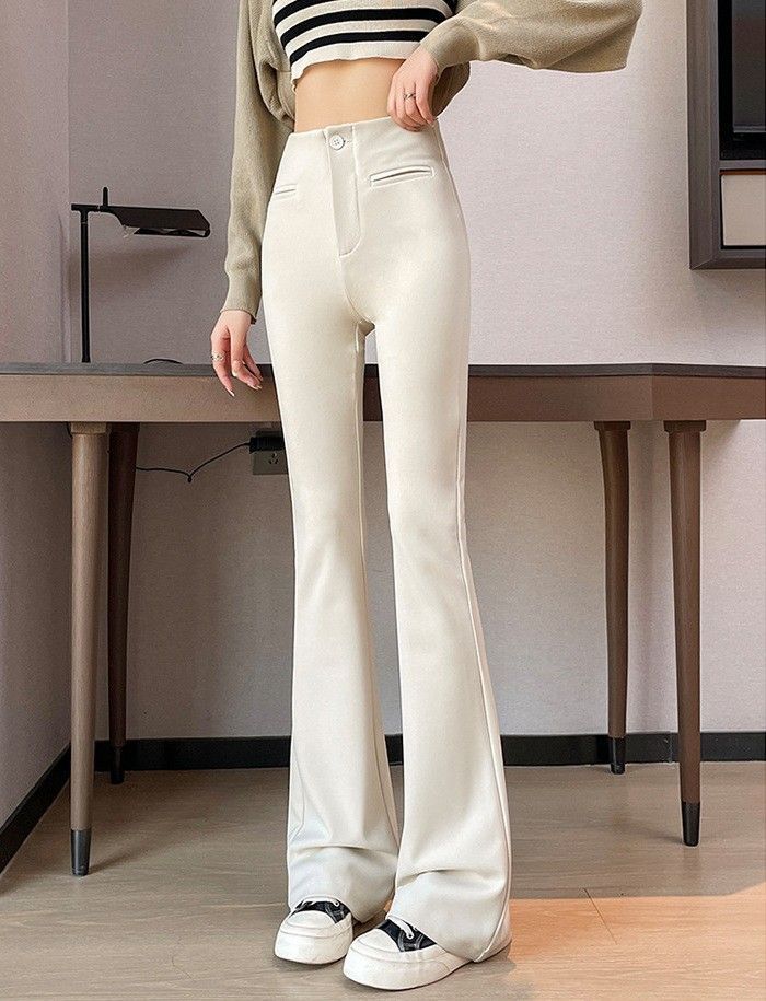 微喇叭褲高腰顯瘦垂感修身長褲2色(小個子/常規/加長)      AP2402011