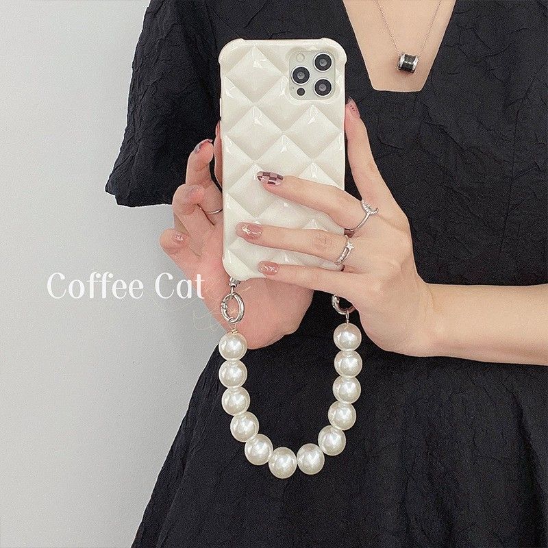 菱格珍珠手腕+斜跨雙鍊全包手機殼IPHONE XS系列/11/12/13/14/15 TE2306001