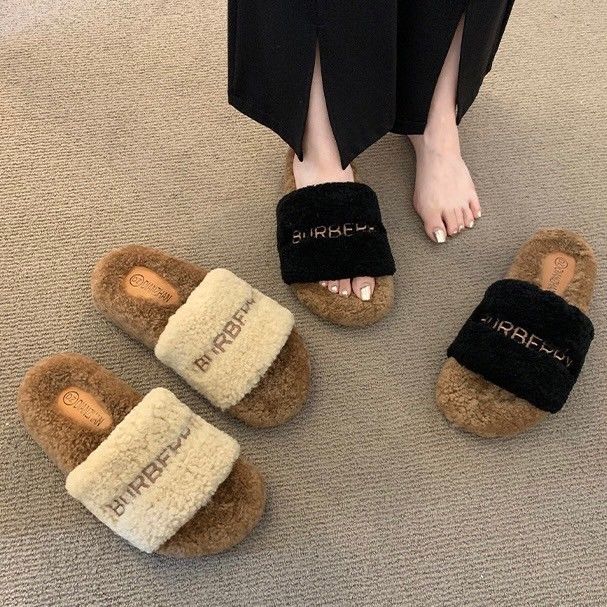 羊羔毛爆款一字秋冬毛毛拖鞋2色ES2312003