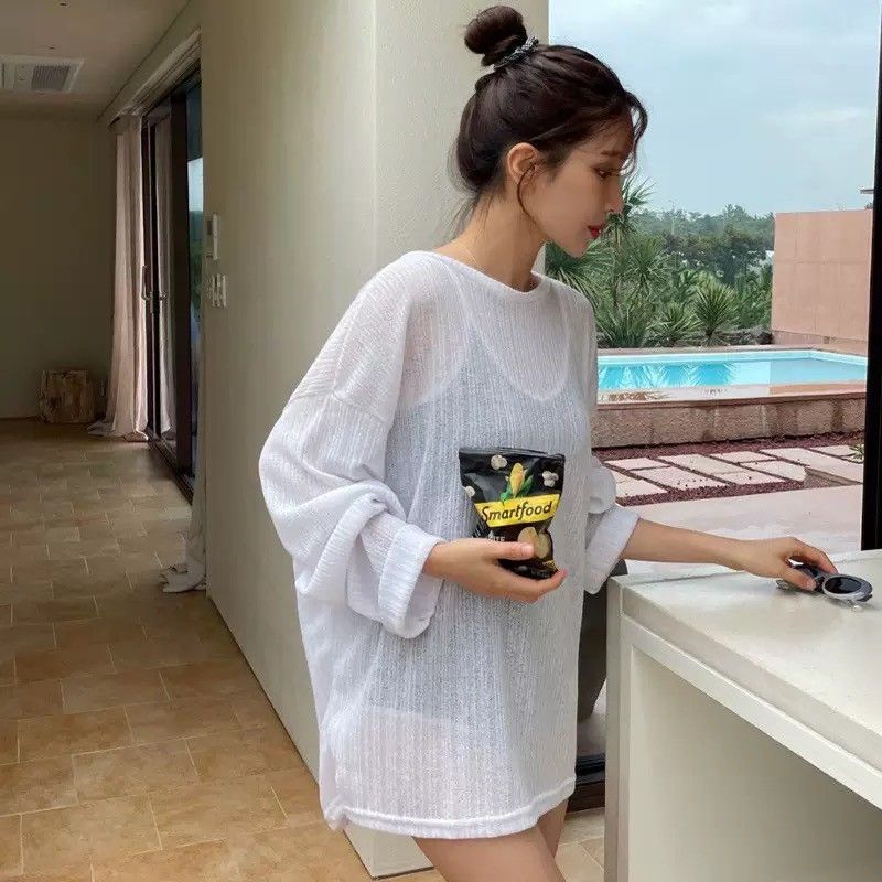 比基尼泳衣罩衫外搭簍空長袖外套度假沙灘外罩衫  EBK2507003