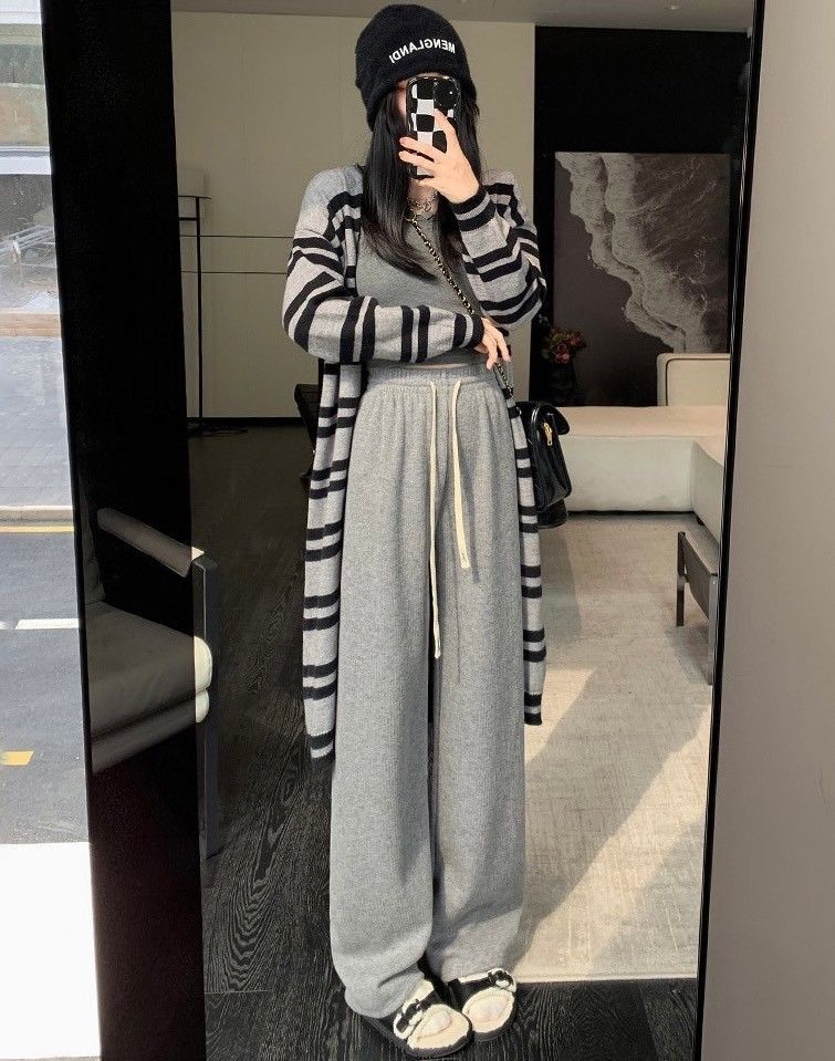 百搭溫暖垂順闊腿仿羊絨長褲3色(常規/加長/加絨)