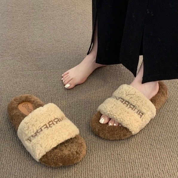 羊羔毛爆款一字秋冬毛毛拖鞋2色ES2312003