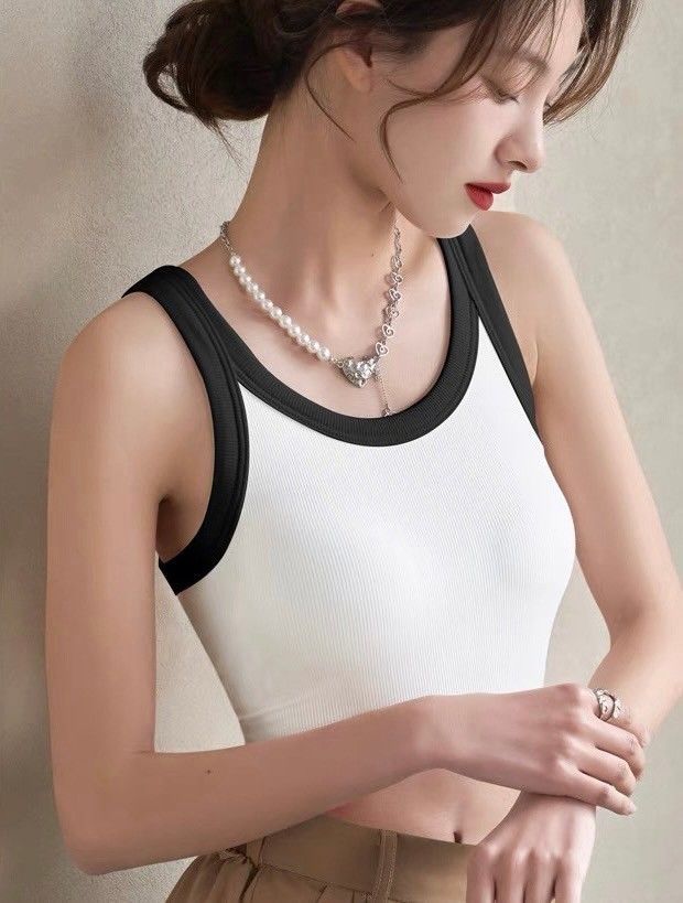 BRATOP-【涼感】撞色削肩短版立體胸墊罩杯背心3色  N  CUBR2404007