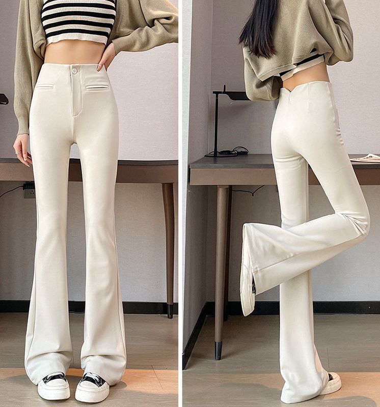 微喇叭褲高腰顯瘦垂感修身長褲2色(小個子/常規/加長)